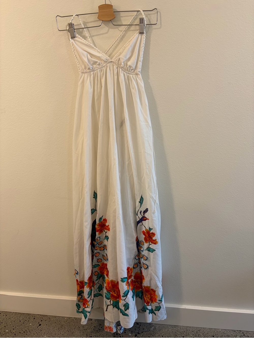 Kasia De Gelaque White Floral Halter Maxi Dress with Embroidery